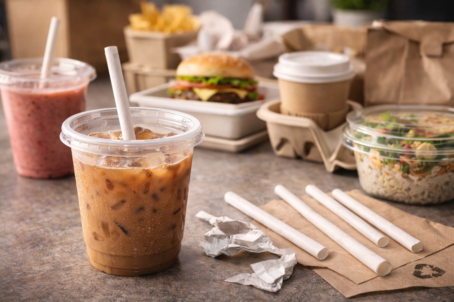 The sustainable shift in packaging, including the move away from single-use plastics and the perceived quality gap of paper alternatives like straws.