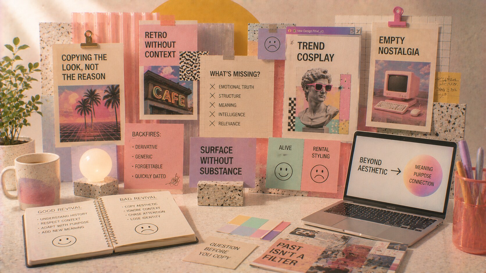 Designers studying archives, fashion, interfaces, packaging, and subculture to understand trend cycles instead of copying them blindly.