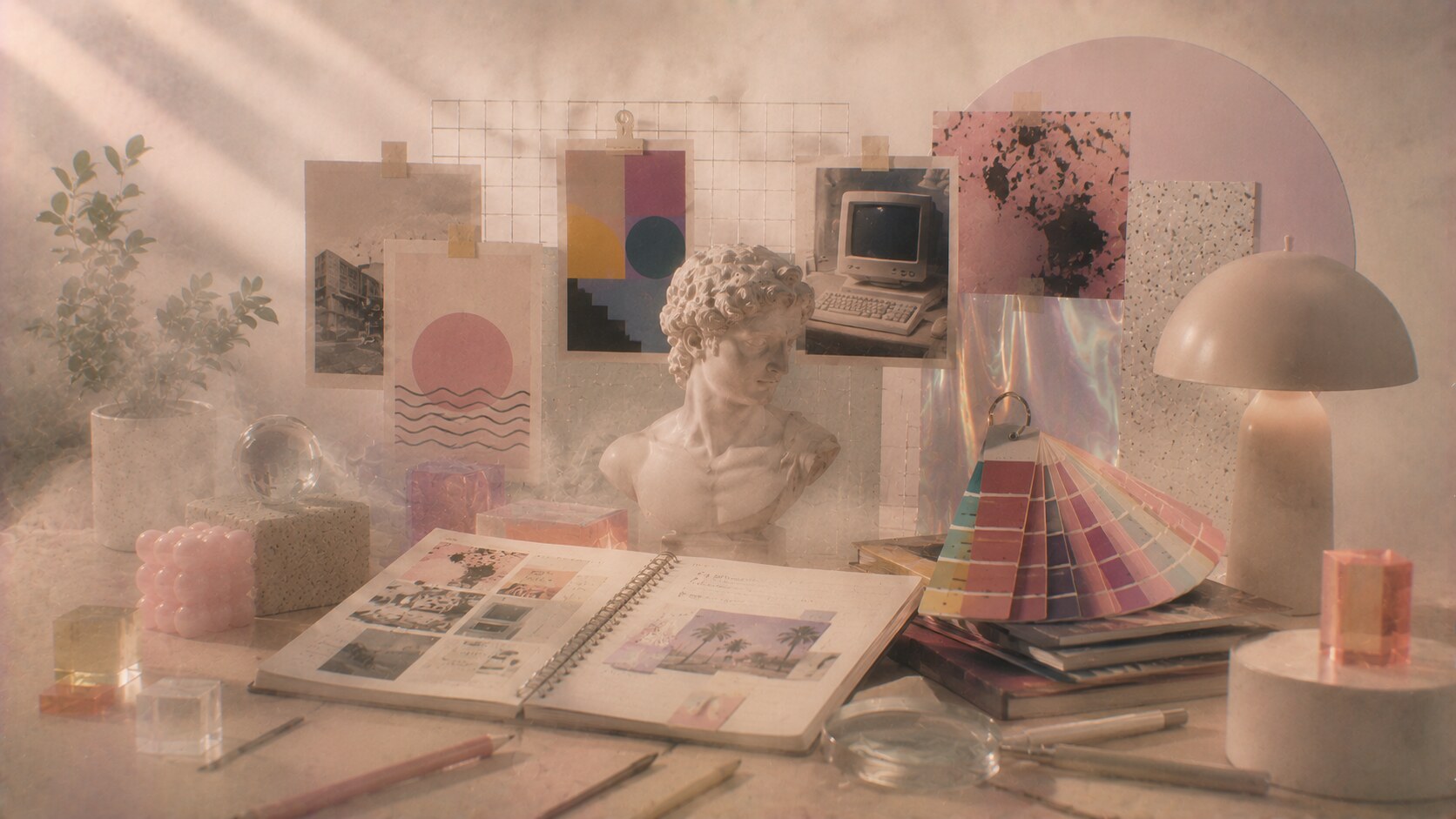 Future trend cycles in graphic design where nostalgia, AI tools, and cultural remix keep old and new aesthetics active at once.