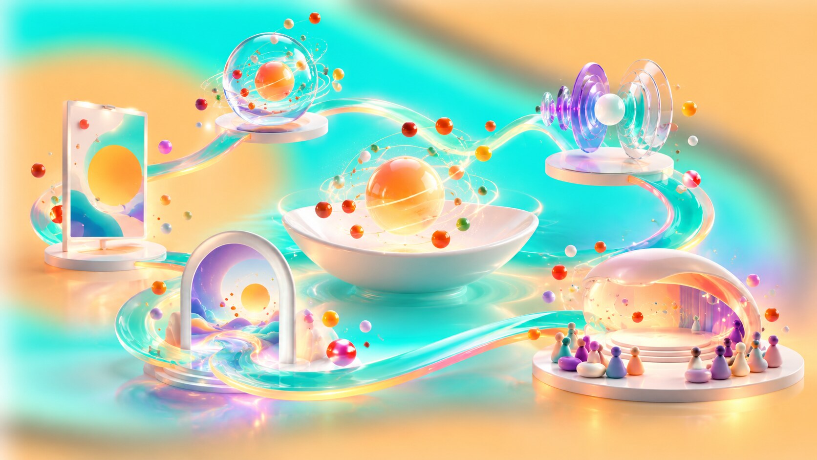 Brand campaign system connecting a recognizable short ad, sonic cue, poster, longer story and live event.
