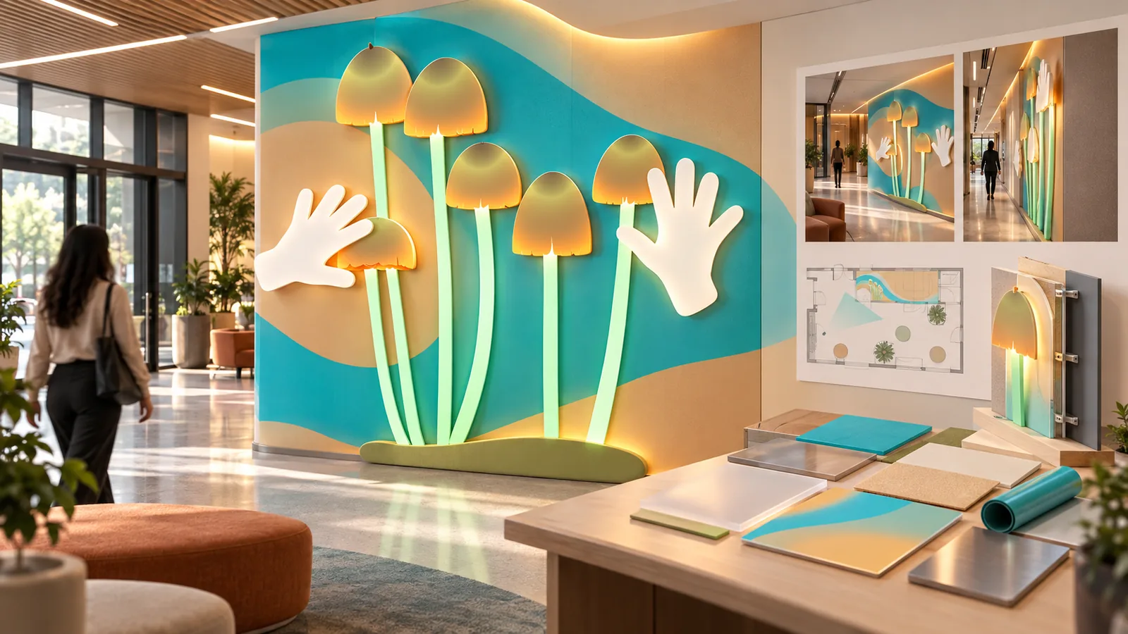 Full-scale architectural graphic installation tested with sightlines, materials, and mounting details