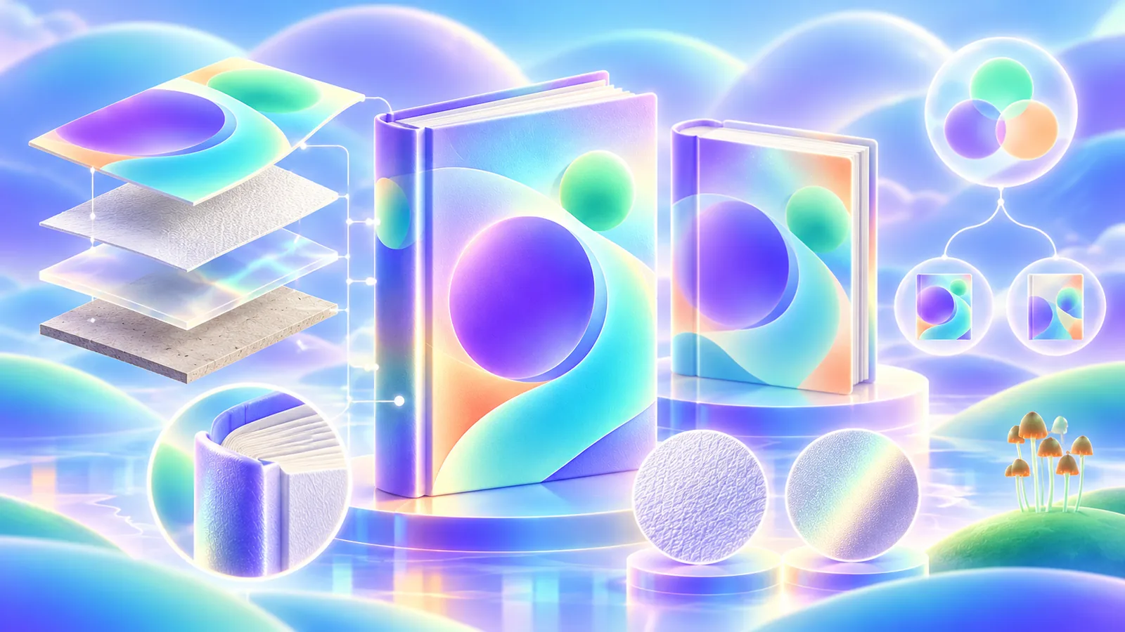Fictional book cover, spine, jacket wrap, and paper finishes shown as one system