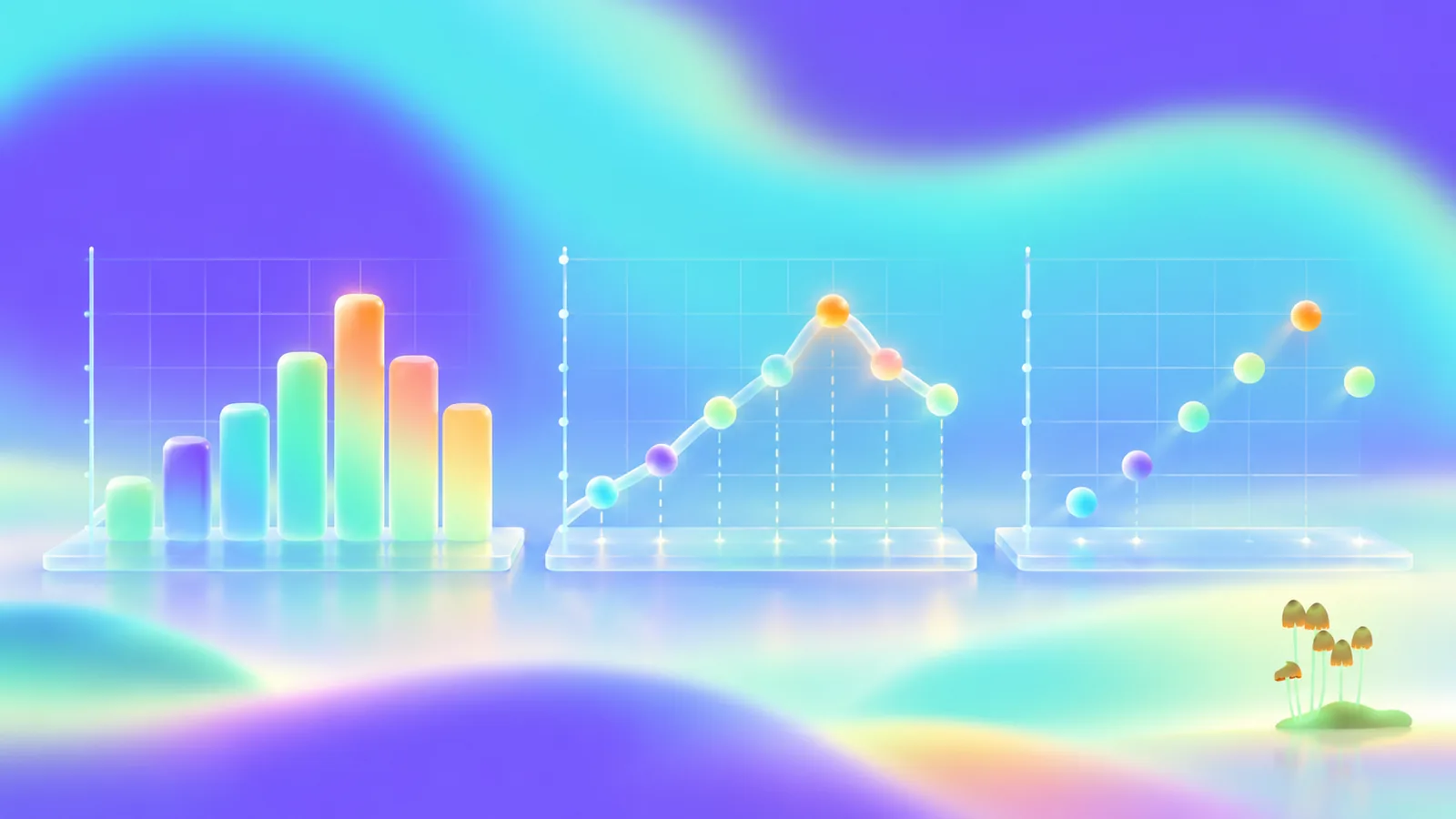 Abstract dataset compared through bars, a line, and plotted points