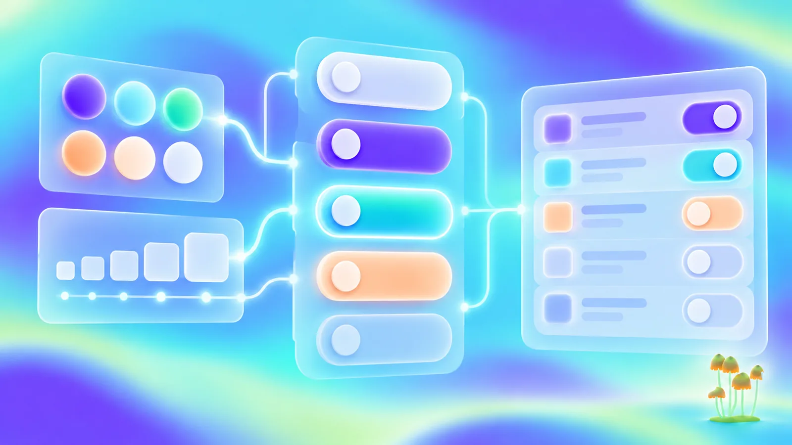 Reusable interface components connected through shared design foundations