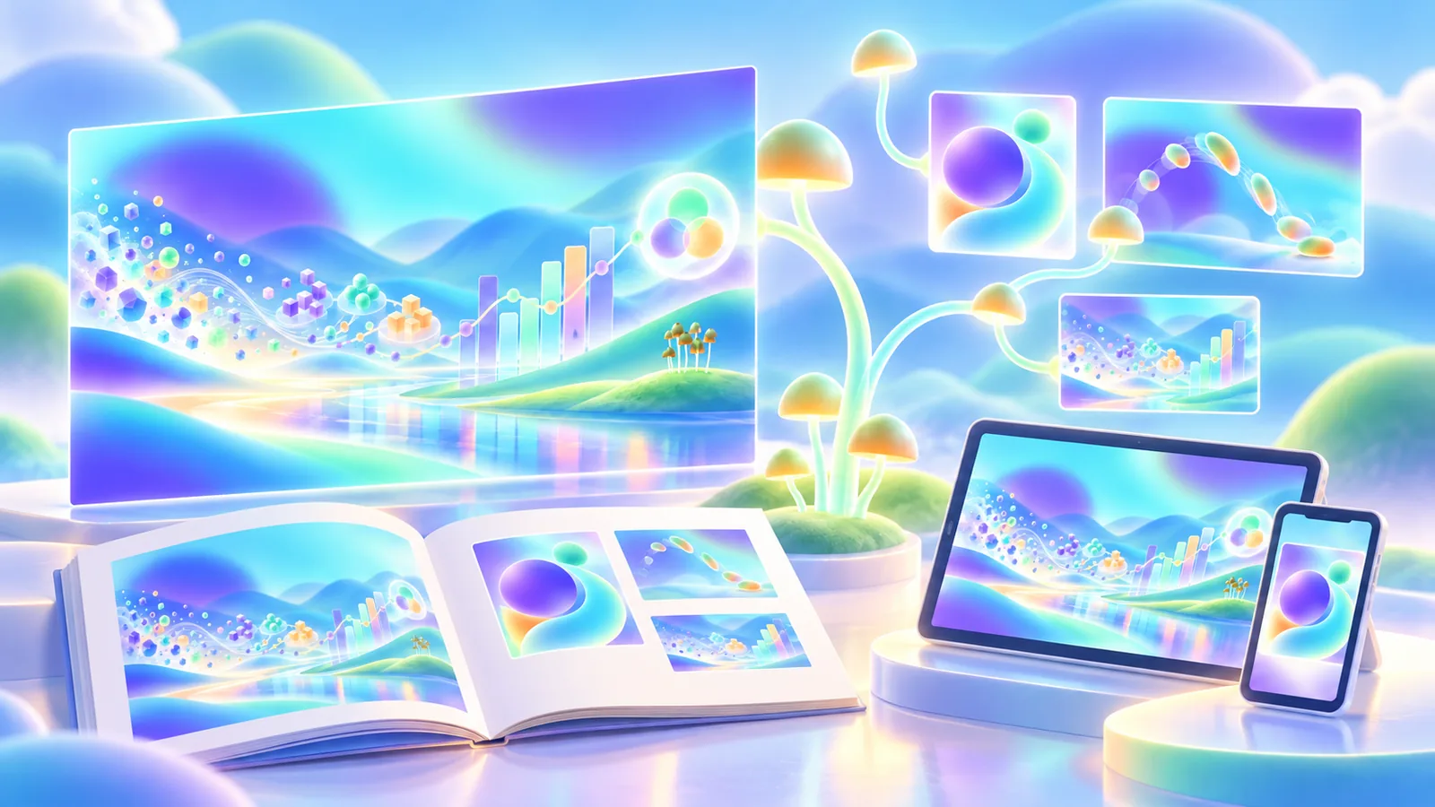 One conceptual illustration adapted across a publication spread and several digital image formats