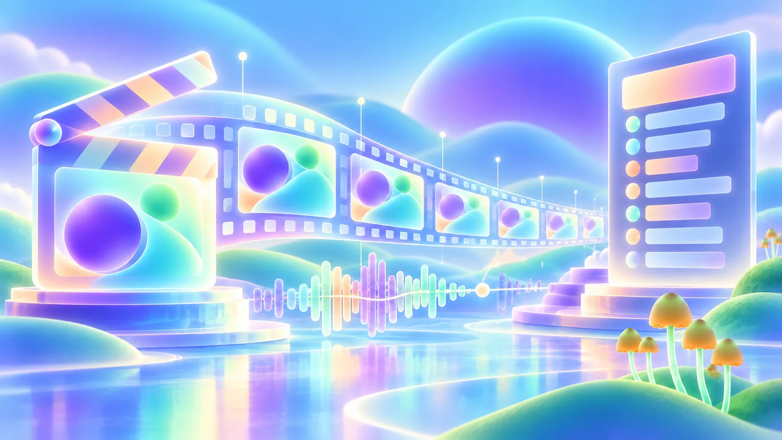Cinematic frames, film strips, timing rhythm, and abstract credit hierarchy