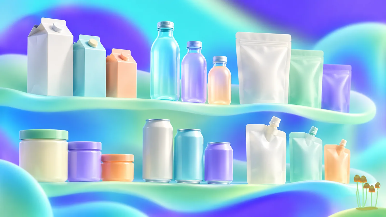 Blank food and beverage packs arranged as a coherent product range