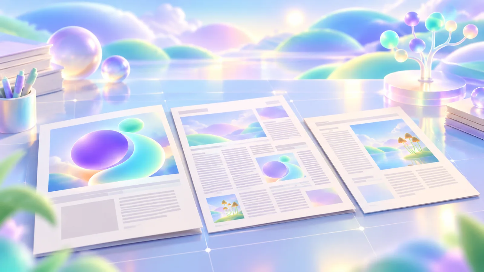 Magazine spreads and newspaper proofs organised with differing editorial grids