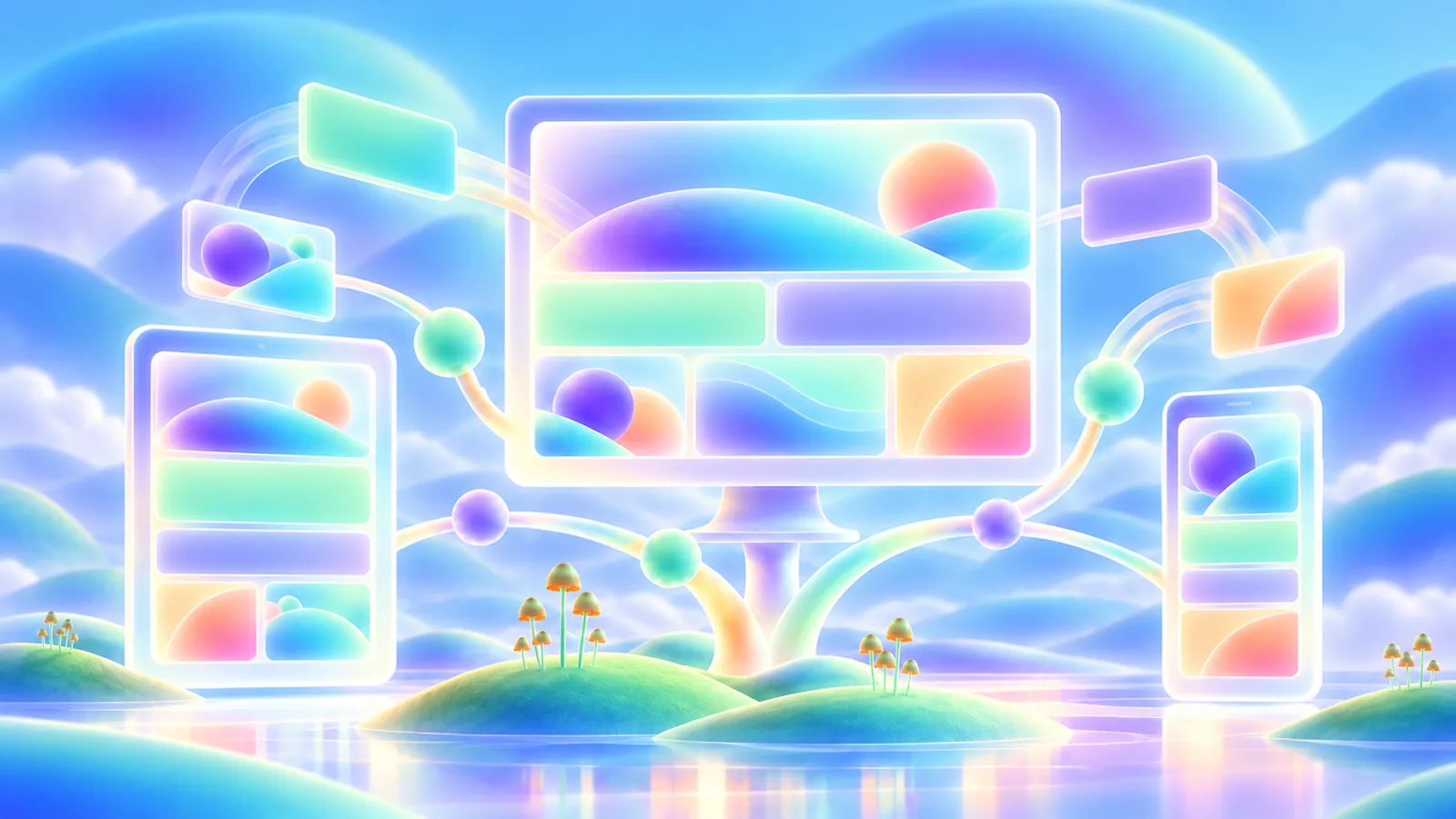 Responsive website canvases growing from connected content modules